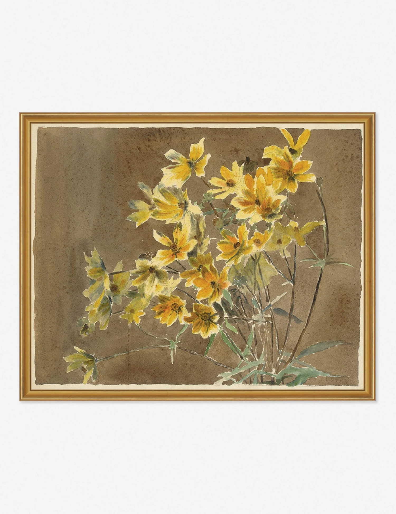 YellowOrangeFlowersGoldFrame.jpg Lulu And Georgia 'Yellow/Orange Flower With Border' Print By Hannah Borger Overbeck Earth Tones