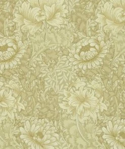 Lulu And Georgia Morris & Co. CHRYSANTHEMUM Wallpaper, Ivory/Canvas Swatch