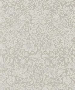 Lulu And Georgia Morris & Co. Pure Strawberry Thief Wallpaper, Silver/Stone Swatch