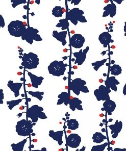 Lulu And Georgia Hollyhock Wallpaper By Clare V., Navy Red