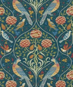 Lulu And Georgia Morris & Co. Seasons By May Wallpaper, Indigo Swatch