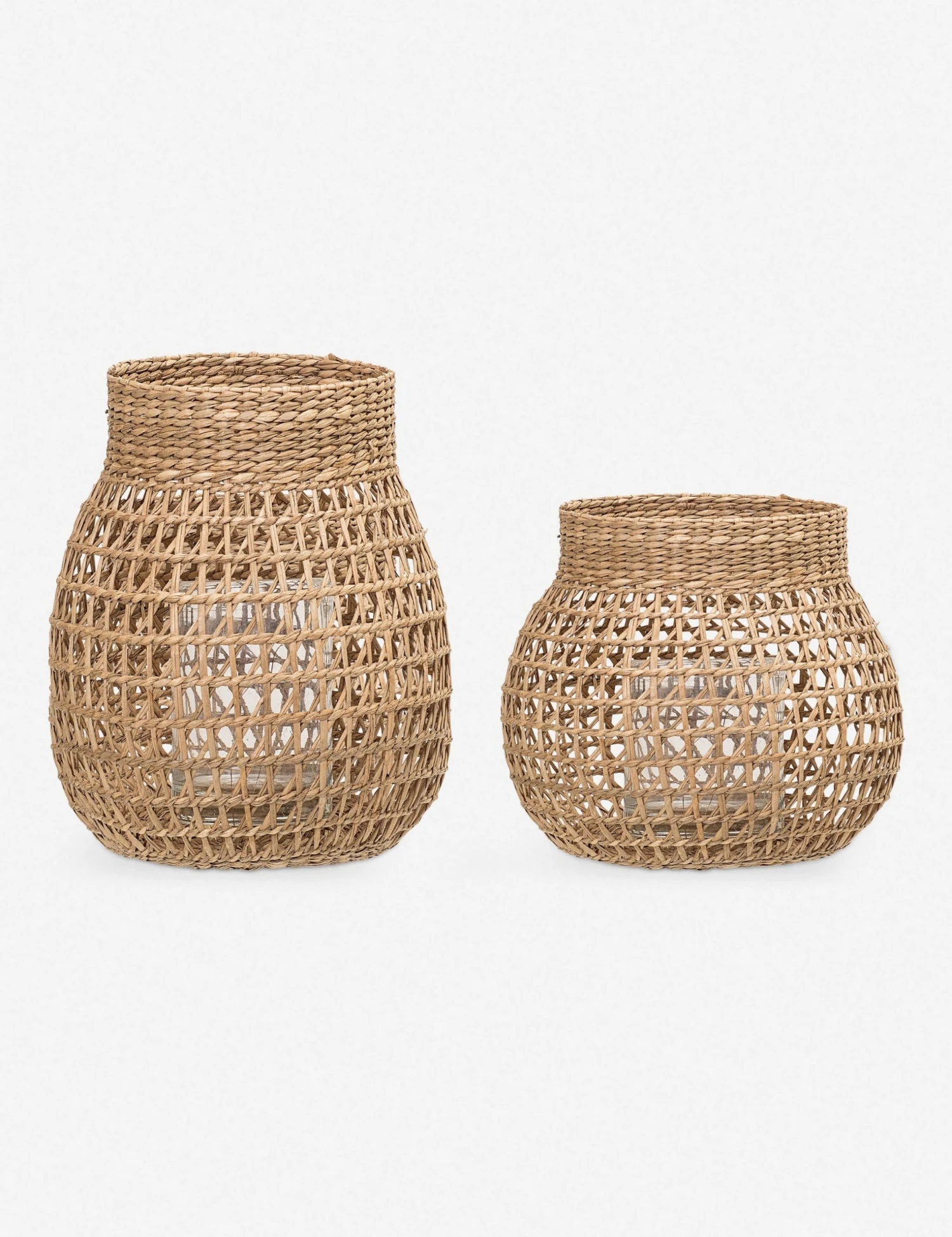 s-2-11-1-2-h-natural-seagrass-lanterns-w-glass-insert_1.jpg Lulu And Georgia Soleil Woven Lanterns (Set Of 2) Outdoor Collection